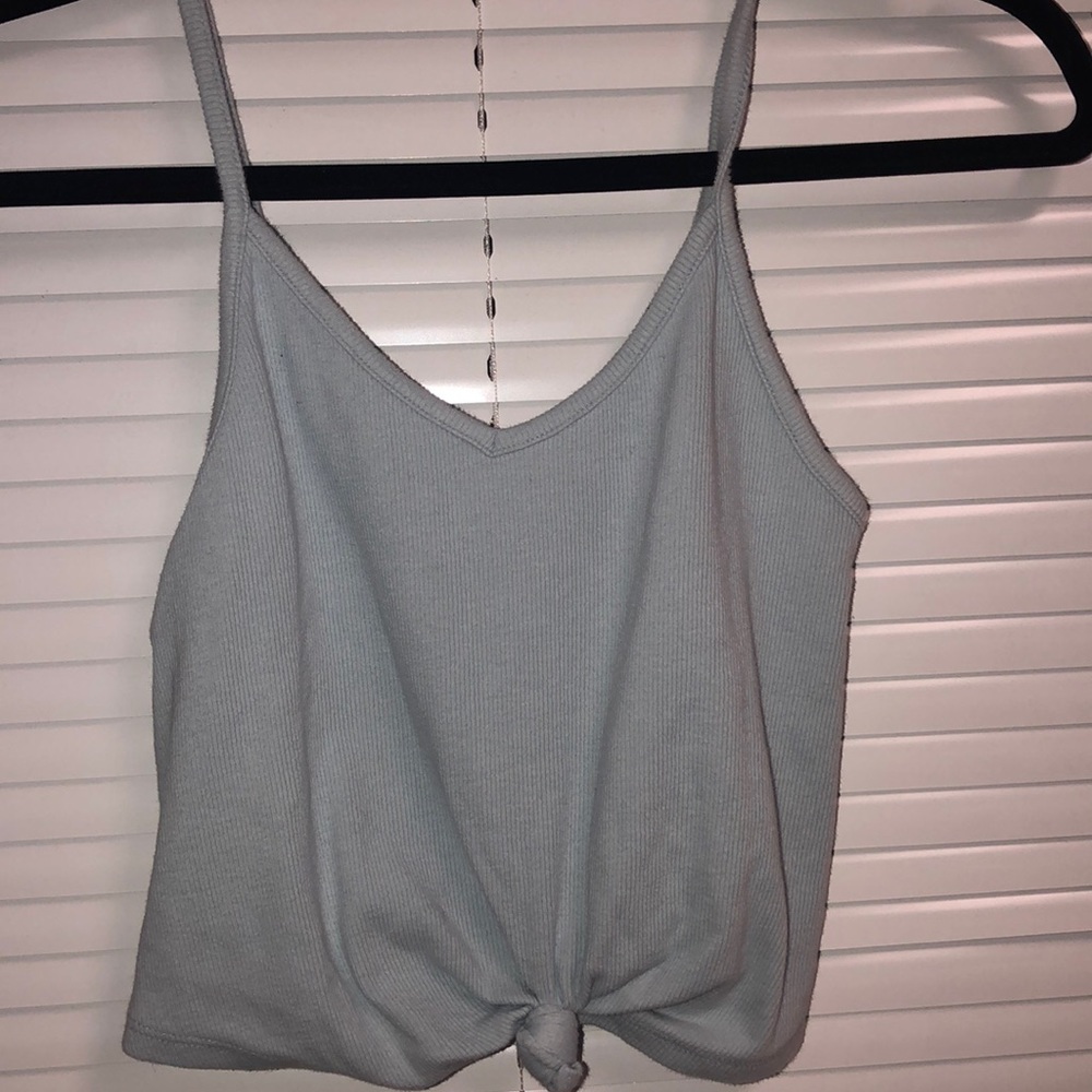 Baby blue tank top with knot